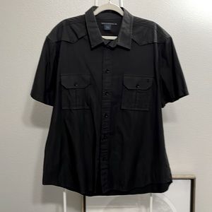 French Connection black stripe texture casual button down